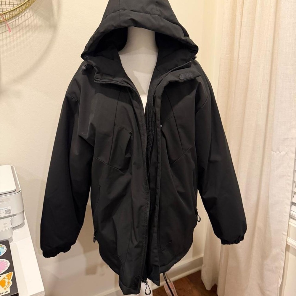 Mens Black Hooded Parka Jacket Insulated Winter Coat Size 4XL Gorpcore